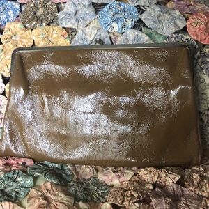 Brown patent leather Hobo clutch